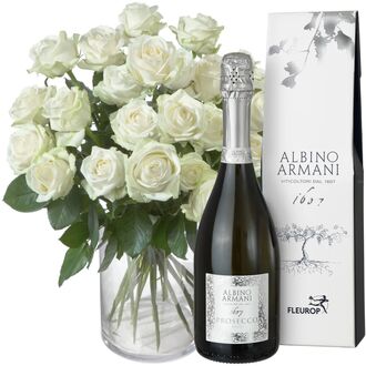 24 weisse Rosen mit Prosecco Albino Armani DOC (75cl)